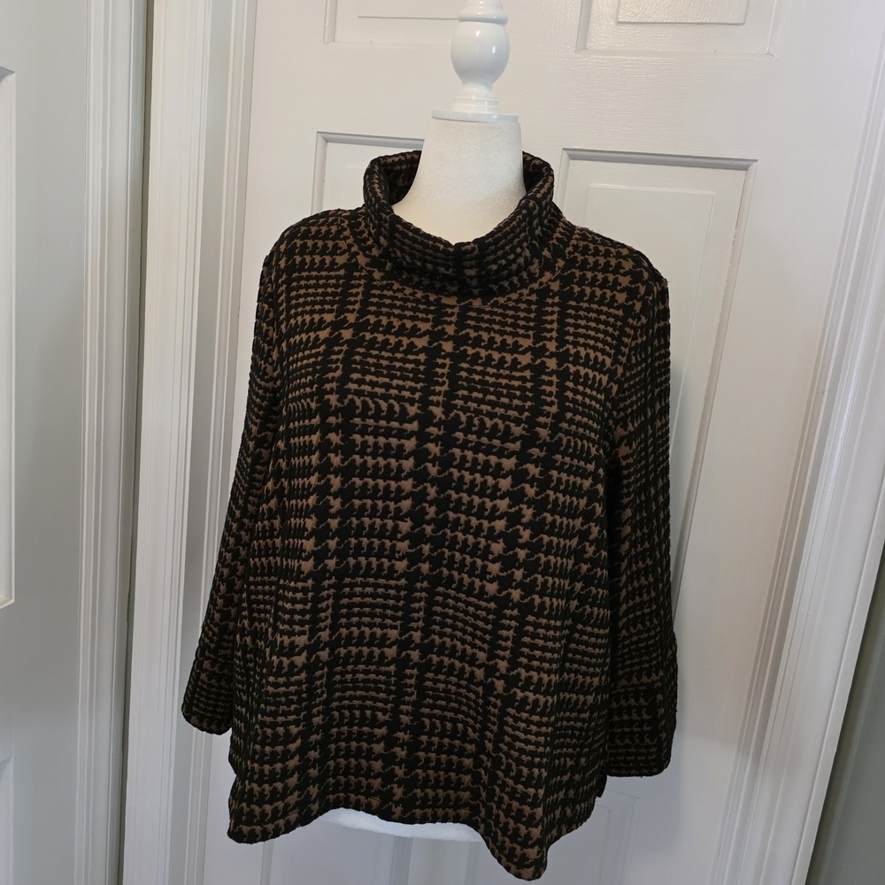 Liv By Habitat Brown & Black Houndstooth Print Knit Cowlneck Size Large